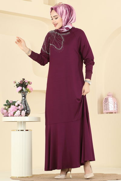 U.Z. - Taş Detaylı Kristal Elbise 3440UZ662-MS Bordo - 415371