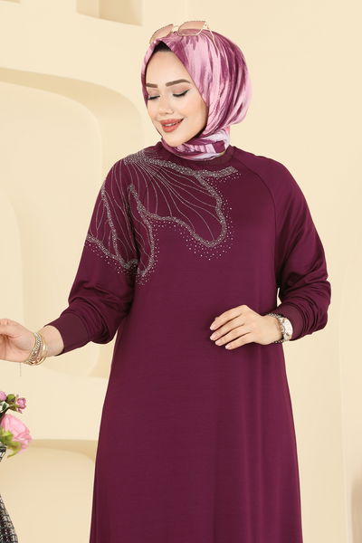 U.Z. - Taş Detaylı Kristal Elbise 3440UZ662-MS Bordo - 415373