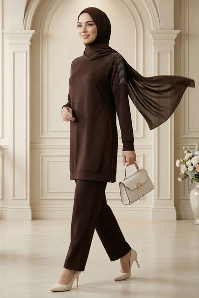 MRV A.Y.D. - Taş Detaylı Modal Takım 2795AYD969-M Kahve - 430530