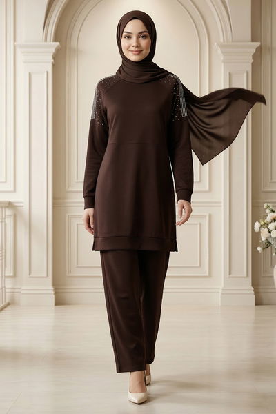 MRV A.Y.D. - Taş Detaylı Modal Takım 2795AYD969-M Kahve - 430531