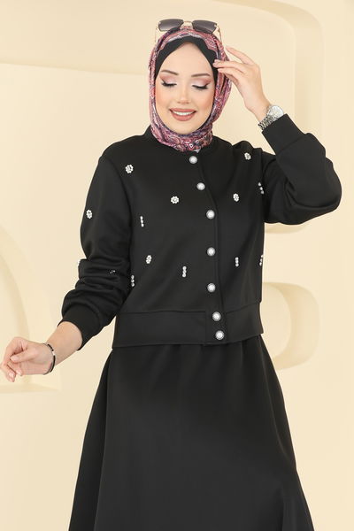 A.N.T. - Taş Detaylı Scuba Takım 1277ANT466-MS Siyah - 413393