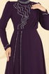 Taş Detaylı Şifon Abiye 8019AB368-MS Mor - Thumbnail