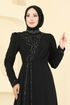 Taş Detaylı Şifon Abiye 8019AB368-MS Siyah - Thumbnail