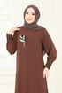 Taş Detaylı Şık Elbise 3077HBS856-MS Kahve - Thumbnail