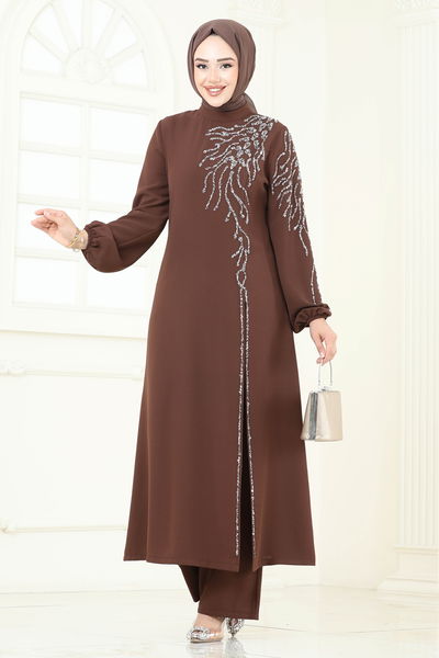 A.B. - Taş Detaylı Şık Takım 5957AB368-MS Kahve - 366364