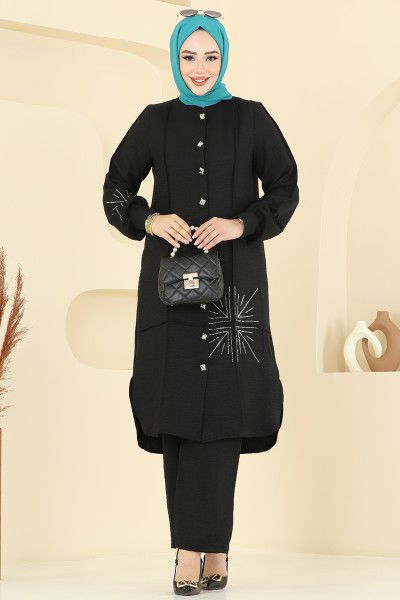 D.V.L. - Taş Detaylı Sofia Takım 447DVL817-MS Siyah