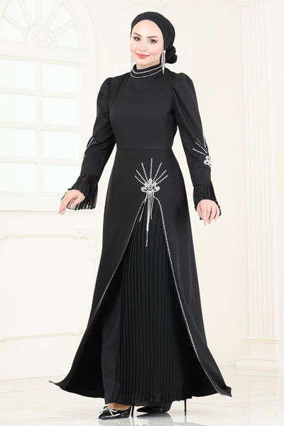 Y.G.S. - Taş Detaylı Tesettür Abiye 6617YG95-MS Siyah - 401121
