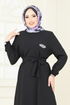 Taş Detaylı Tesettür Elbise 813OZN1046-MS Siyah - Thumbnail