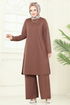 Taş Detaylı Tesettür Takım 455DVL817-MS Kahve - Thumbnail