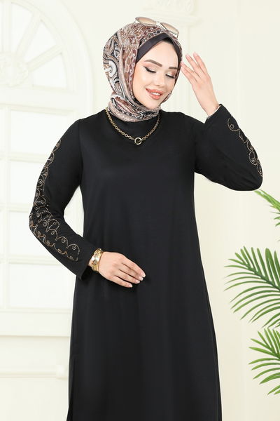 D.V.L. - Taş Detaylı Tesettür Takım 455DVL817-MS Siyah - 377559