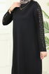 Taş Detaylı Tesettür Takım 455DVL817-MS Siyah - Thumbnail