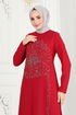 Taş Detaylı Tesettür Takım 5967AB368-MS Kırmızı - Thumbnail
