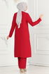 Taş Detaylı Tesettür Takım 5967AB368-MS Kırmızı - Thumbnail