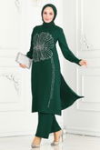 A.B. - Taş Detaylı Tesettür Takım 5967AB368-MS Zümrüt