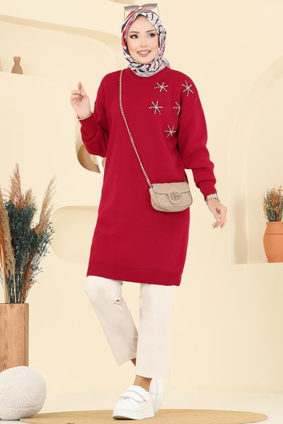 A.Y.D. - Taş Detaylı Triko Tunik 2717AYD574-MS Kırmızı - 393311