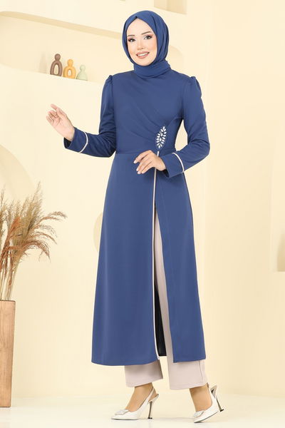 A.S.M. - Taş Detaylı Yırtmaçlı Takım ASM2816-MS İndigo&Vizyon - 361296