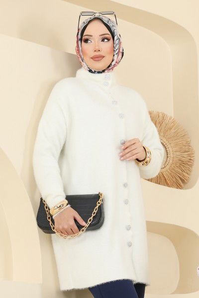 U.Z. - Taş Düğme Detaylı Hırka 2447UZ662-MS Ekru
