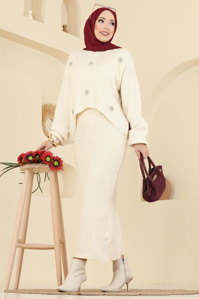 M.T. - Taş İşlemeli Elbiseli Takım 1409MT581-MS Taş - 415490