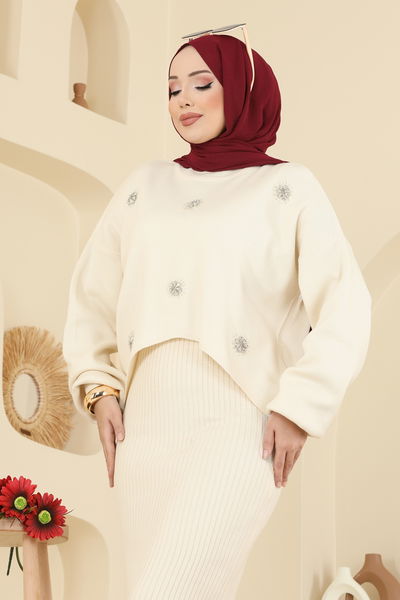 M.T. - Taş İşlemeli Elbiseli Takım 1409MT581-MS Taş - 415491