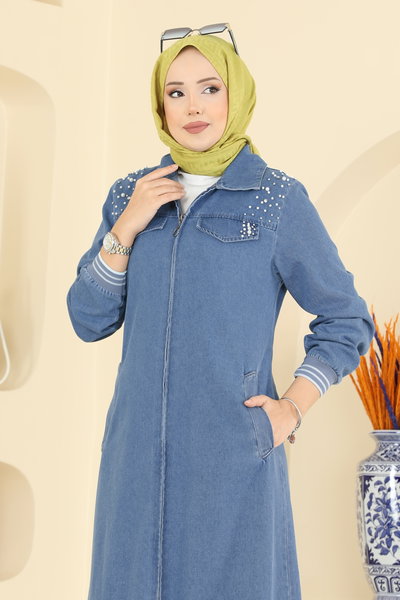 O.R.G. - Taş İşlemeli Kot Ferace 7808ORG1169-MS Açık Kot - 420979