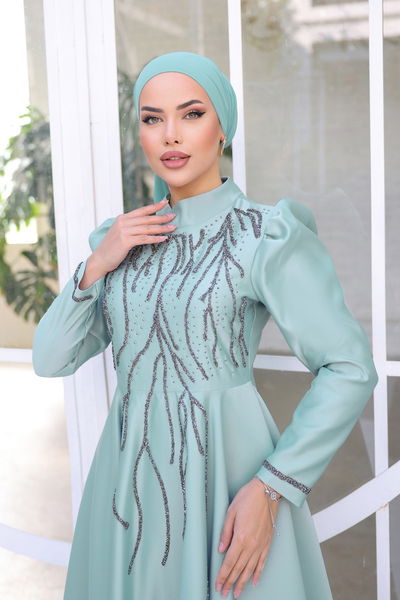 Y.G.S. - Taş İşlemeli Saten Abiye 6357YG95-MS Mint - 358745