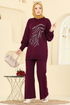 Taş İşlemeli Triko Takım 1106MT581-MS Bordo - Thumbnail