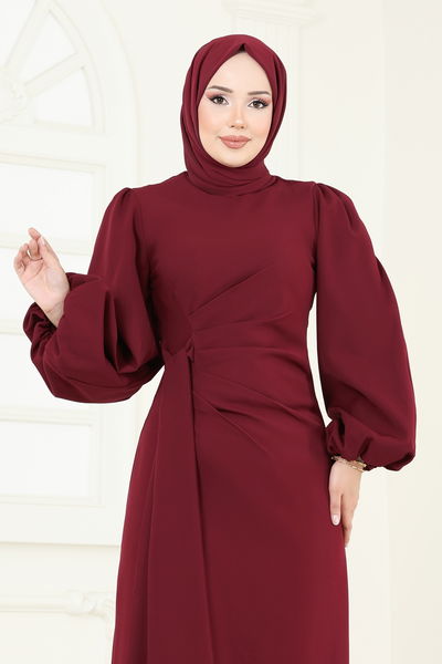 B.İ.S.S.K. - Taşlı Abiye Elbise 6225BSK463-MS Bordo - 370604