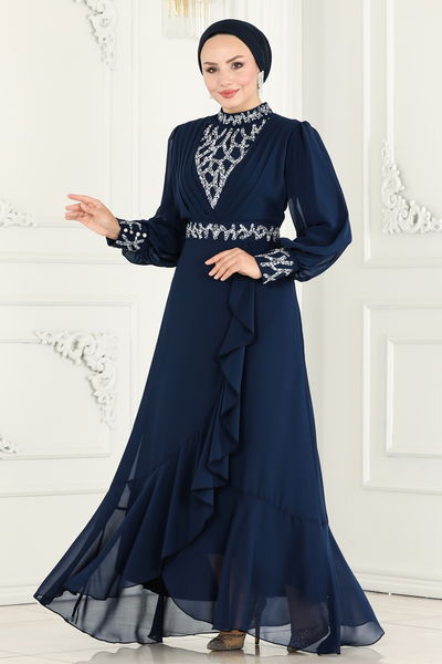 A.B. - Taşlı Eteği Volanlı Şifon Abiye 5671AB368-MS Laci - 366209