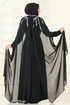 Taşlı Pelerinli Şifon Abiye 8073AB368-MS Siyah - Thumbnail