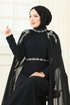 Taşlı Pelerinli Şifon Abiye 8073AB368-MS Siyah - Thumbnail