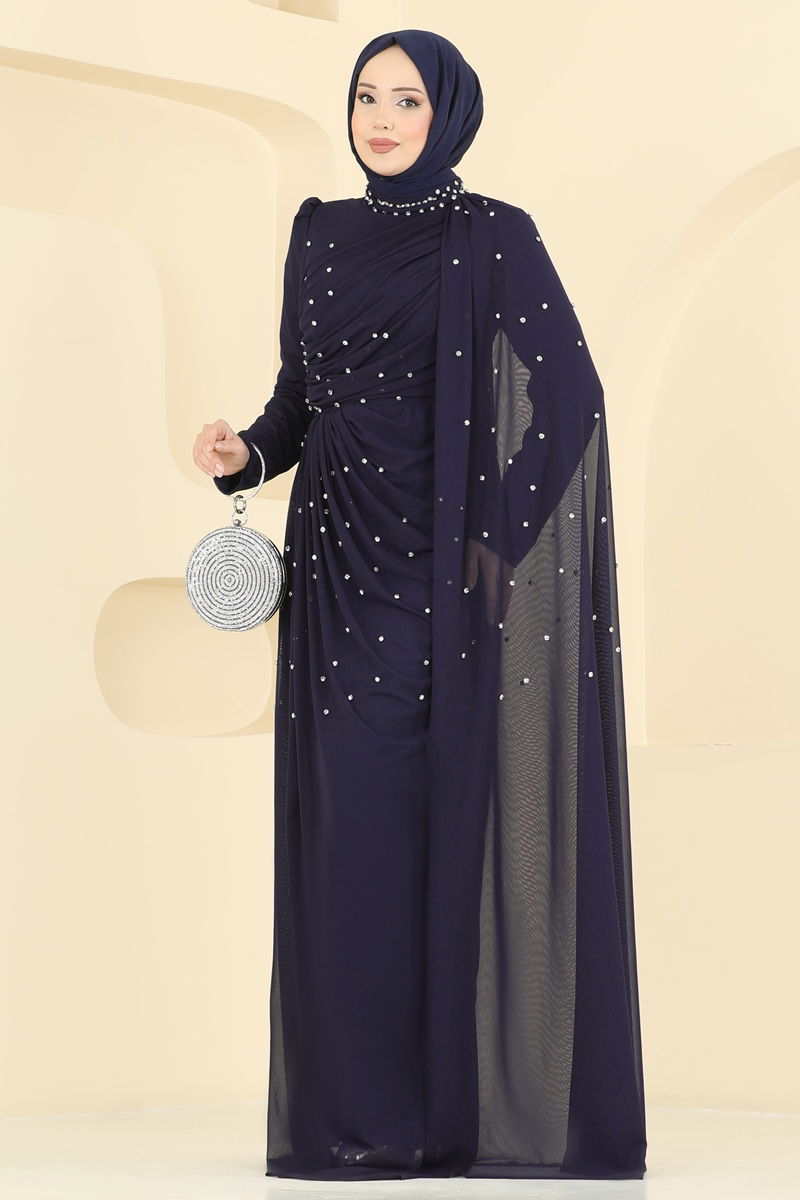 Taşlı Pelerinli Tül Abiye 5736EDF311-MS Laci