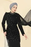 E.D.F. - Taşlı Pelerinli Tül Abiye 5736EDF311-MS Siyah