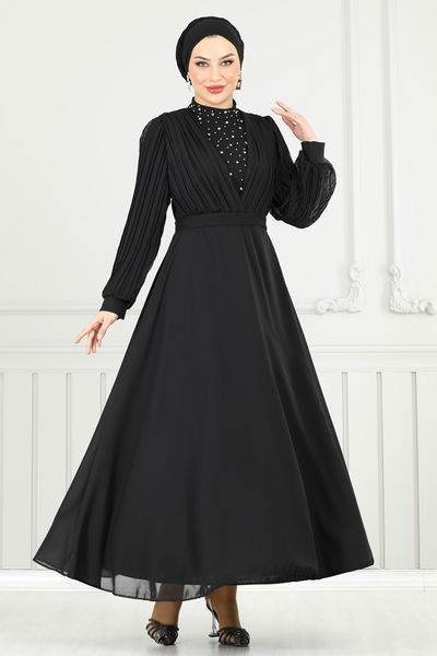 A.L.G. - Taşlı Şifon Abiye 0404ALG474-MS Siyah - 370893