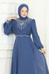 Taşlı Şifon Abiye 8010AB368-MS İndigo - Thumbnail