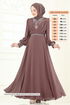 Taşlı Şifon Tesettür Abiye 7084ABK1075-MS Pudra Vizyon - Thumbnail