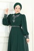 Taşlı Şifon Tesettür Abiye 7084ABK1075-MS Zümrüt - Thumbnail