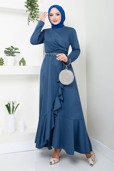 MRV K.T.R. - The Belt The Stone Detailed Dress 4445KTR927-M Indigo - 343494