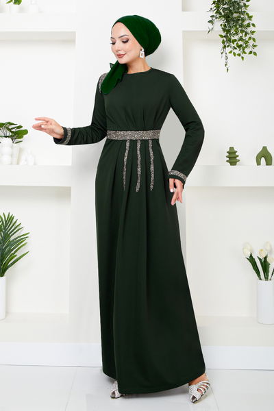 MRV S.L. - The Belt The Stone Embroidered Evening dress 5029SL890-M Emerald - 344441