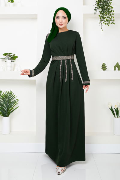 MRV S.L. - The Belt The Stone Embroidered Evening dress 5029SL890-M Emerald - 344442