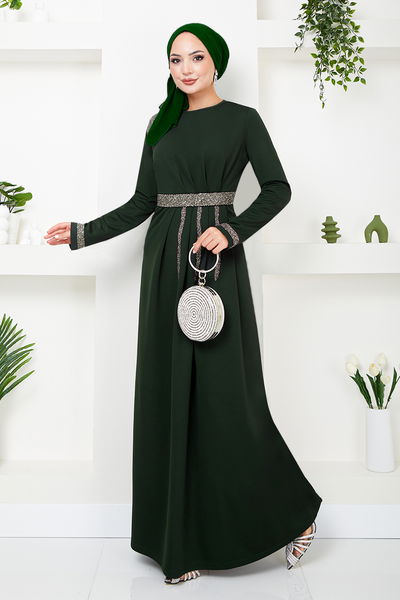 MRV S.L. - The Belt The Stone Embroidered Evening dress 5029SL890-M Emerald - 344443