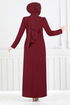 The Stone Detailed Evening dress Dress 4408MDH1093-M Burgundy - Thumbnail