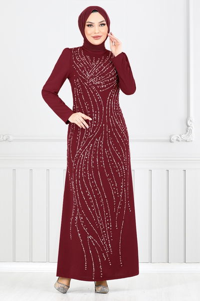 MRV M.D.H. - The Stone Detailed Evening dress Dress 4408MDH1093-M Burgundy - 350767