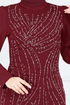 The Stone Detailed Evening dress Dress 4408MDH1093-M Burgundy - Thumbnail