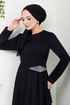 The Stone Detailed Hijab Dress 5022SL890 Black - Thumbnail