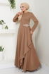 The Stone Detailed Hijab Dress 5022SL890 Latte - Thumbnail