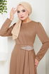 The Stone Detailed Hijab Dress 5022SL890 Latte - Thumbnail