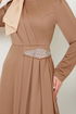 The Stone Detailed Hijab Dress 5022SL890 Latte - Thumbnail