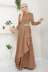 The Stone Detailed Hijab Dress 5022SL890 Latte - Thumbnail