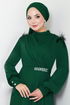 The Stone Detailed Hijab Evening dress 271DVL897-M Emerald - Thumbnail