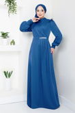 MRV D.V.L. - The Stone Detailed Hijab Evening dress 271DVL897-M Indigo